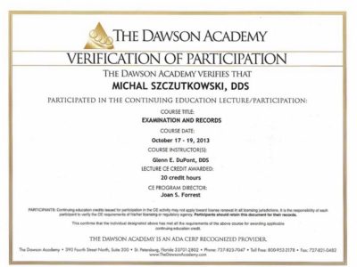 Michał Szczutkowski The Dawson Academy badanie i dokumentacja - <span>lek. dent. Michał Szczutkowski</span><br/>