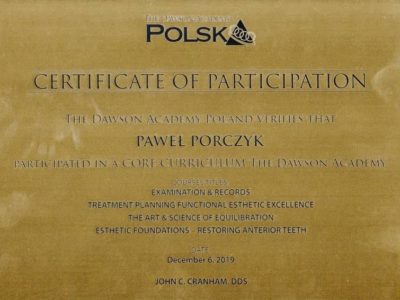 Dr Porczyk certyfikat 1 - <span>lek. dent. Paweł Porczyk</span><br/>specjalizacja w dziedzinie periodontologii