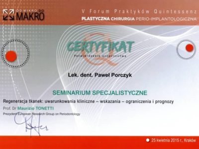 Dr Porczyk certyfikat 10 - <span>lek. dent. Paweł Porczyk</span><br/>specjalizacja w dziedzinie periodontologii