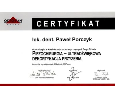 Dr Porczyk certyfikat 14 - <span>lek. dent. Paweł Porczyk</span><br/>specjalizacja w dziedzinie periodontologii