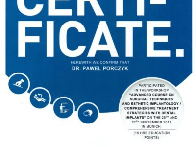 Dr Porczyk certyfikat 16 - <span>lek. dent. Paweł Porczyk</span><br/>specjalizacja w dziedzinie periodontologii