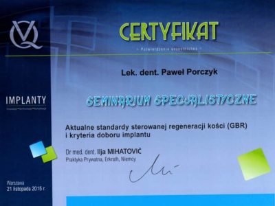 Dr Porczyk certyfikat 17 - <span>lek. dent. Paweł Porczyk</span><br/>specjalizacja w dziedzinie periodontologii