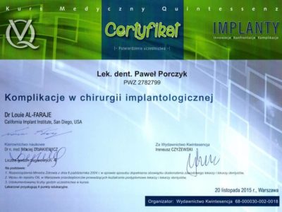 Dr Porczyk certyfikat 18 - <span>lek. dent. Paweł Porczyk</span><br/>specjalizacja w dziedzinie periodontologii