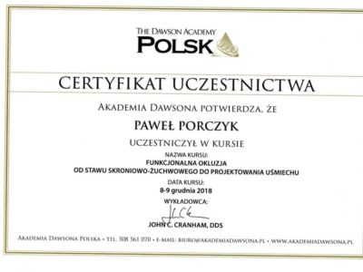 Dr Porczyk certyfikat 23 - <span>lek. dent. Paweł Porczyk</span><br/>specjalizacja w dziedzinie periodontologii