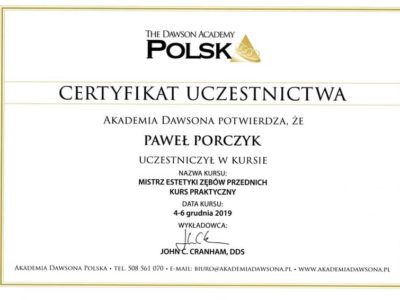 Dr Porczyk certyfikat 25 - <span>lek. dent. Paweł Porczyk</span><br/>specjalizacja w dziedzinie periodontologii