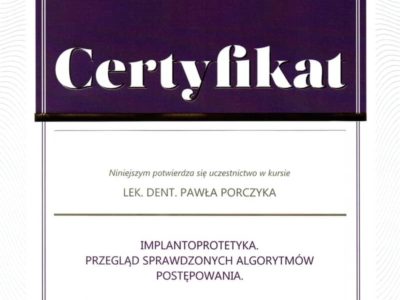 Dr Porczyk certyfikat 3 - <span>lek. dent. Paweł Porczyk</span><br/>specjalizacja w dziedzinie periodontologii