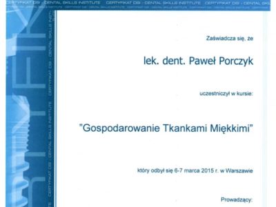 Dr Porczyk certyfikat 5 - <span>lek. dent. Paweł Porczyk</span><br/>specjalizacja w dziedzinie periodontologii