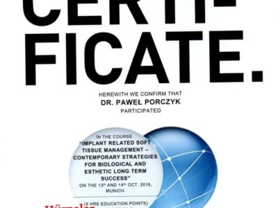 Dr Porczyk certyfikat 6 - <span>lek. dent. Paweł Porczyk</span><br/>specjalizacja w dziedzinie periodontologii