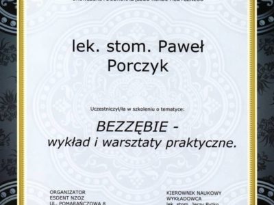 Dr Porczyk certyfikat 7 - <span>lek. dent. Paweł Porczyk</span><br/>specjalizacja w dziedzinie periodontologii