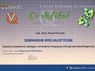 Dr Porczyk certyfikat 9 - <span>lek. dent. Paweł Porczyk</span><br/>specjalizacja w dziedzinie periodontologii