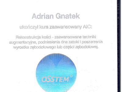 Adrian Gnatek certyfikat 6 1 - <span>lek. dent. Adrian Gnatek</span><br/>specjalizacja w dziedzinie chirurgii stomatologicznej
