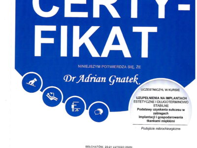 Adrian Gnatek certyfikat 7 1 - <span>lek. dent. Adrian Gnatek</span><br/>specjalizacja w dziedzinie chirurgii stomatologicznej